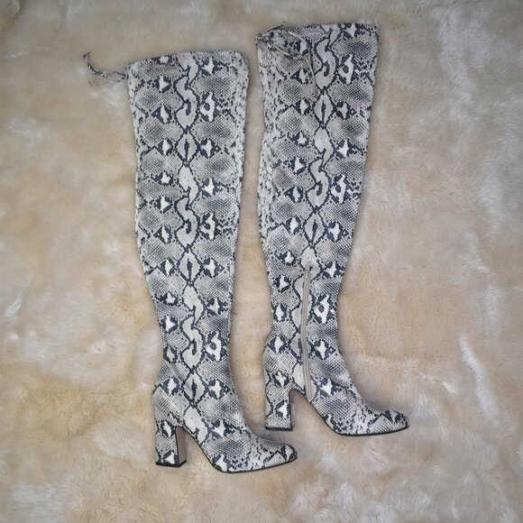 Unisa Thigh High Snake Skin Boots Size 7.5 Chunky Block Heel Over the Knee - Picture 2 of 9